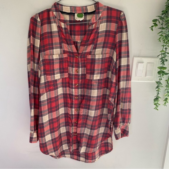 Anthropologie Medford Plaid Flannel Button-Up Top Size 4 - Picture 1 of 9